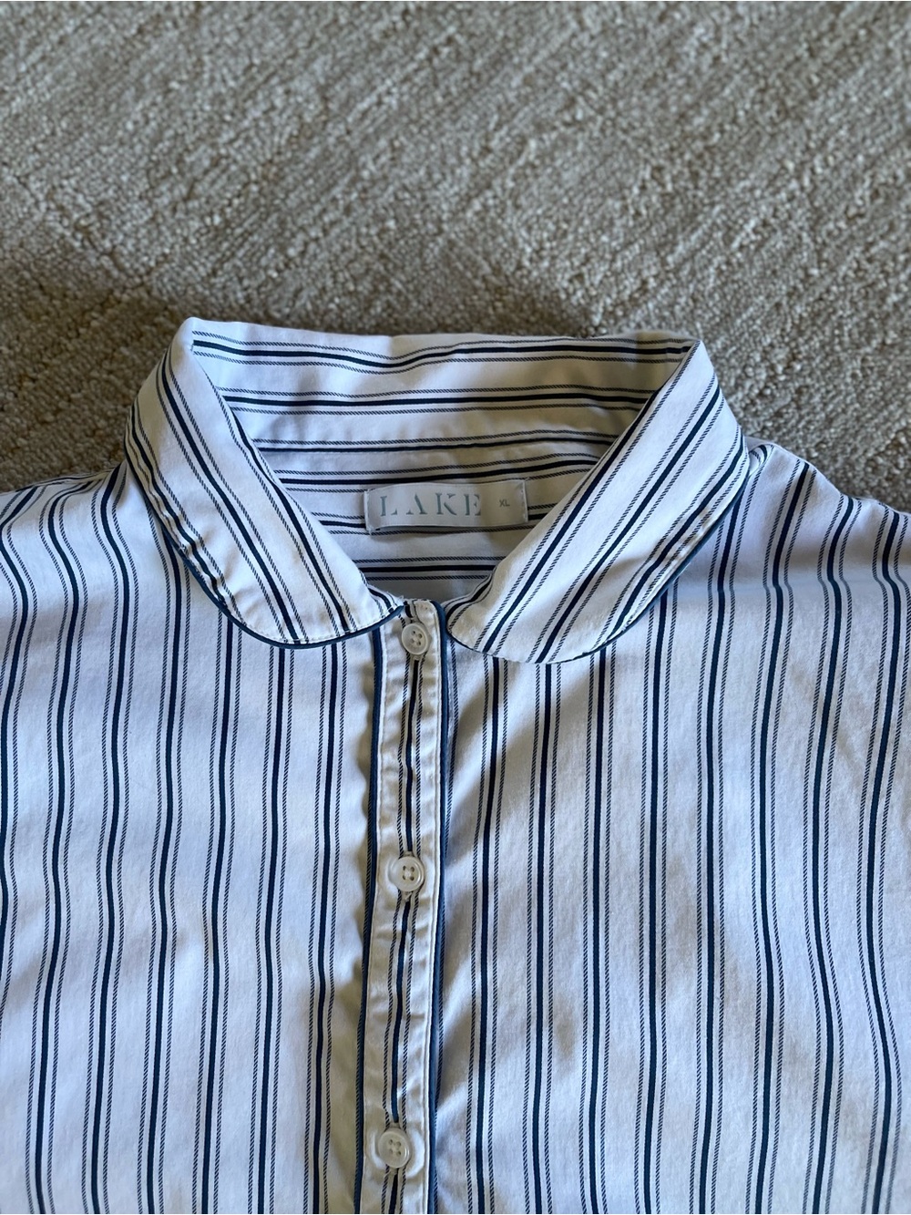 Classic Stripe Cotton-Blend Pajama Set in White and Blue - Picture 3 of 9